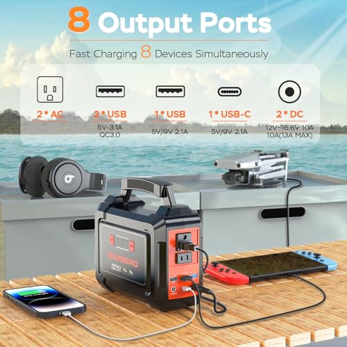 MARBERO Solar Generator 167Wh Camping Portable Power Station 200W Peak with Foldable Solar Panels 30W with AC Outlet 110V Multi-Port LED Flashlights