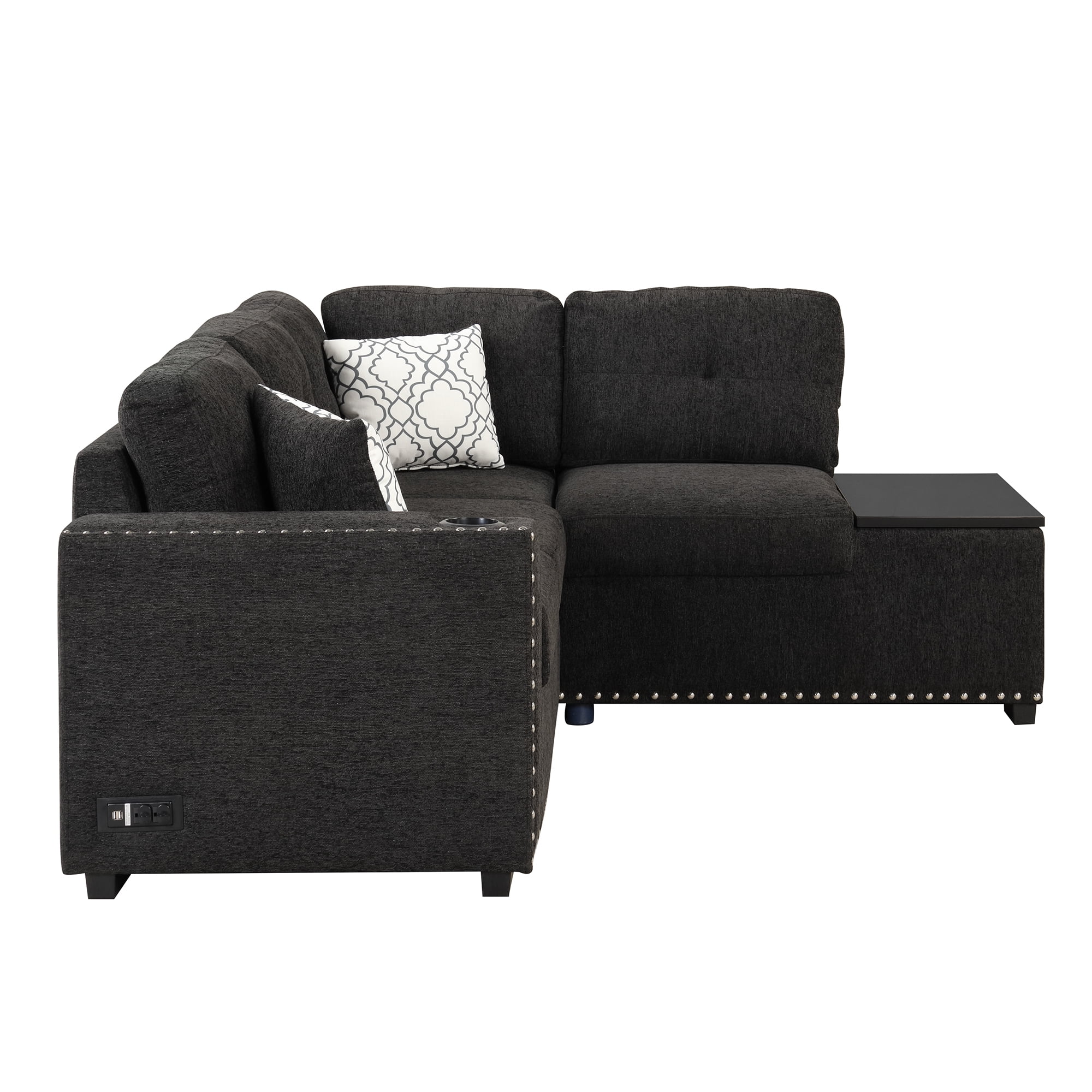 Reversible Sectional Pull-Out Sofa Bed L-Shaped Corner with Storage Chaise, Black