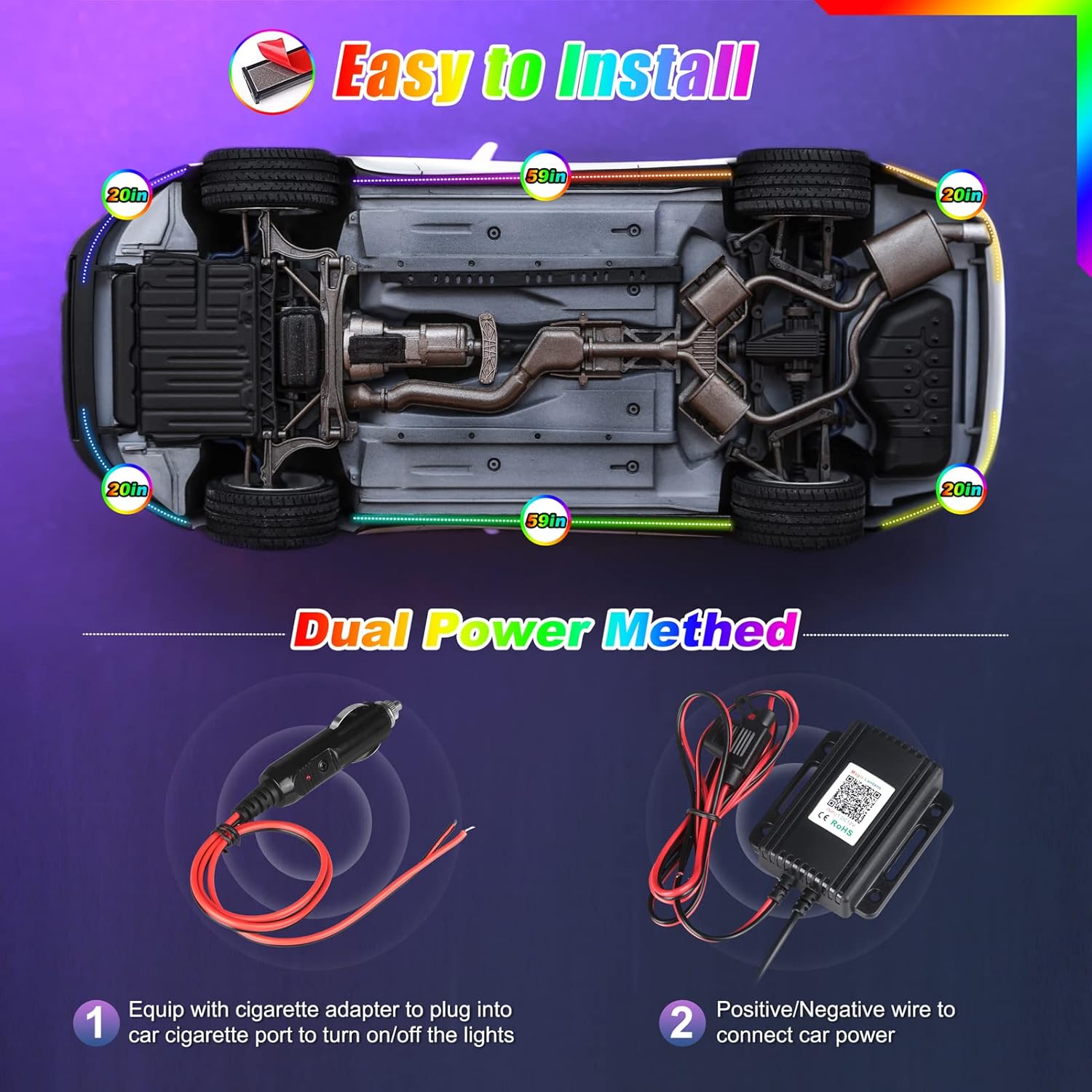 Chipcolor 6 Pcs 300 LEDs Car Underglow Light Kit, APP Control 16 Million Colors, Dual Remote Waterproof MagicRGB Exterior Neon LED Car Lights