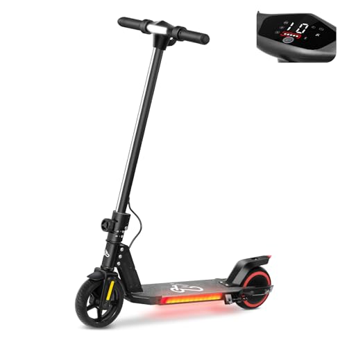 Electric Scooter for Kids Ages 6-12, Equipped with 130W Motor, LCD Display, Foldable Design, LED Color Lights, Rear Motor Brake System