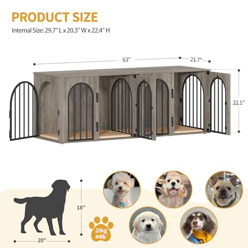 71" Dog Crate Furniture for 2 Dogs, Heavy Duty Indoor Dog Kennel TV Stand, XXL Wooden Dog Cage with Divider for Medium Large Dogs