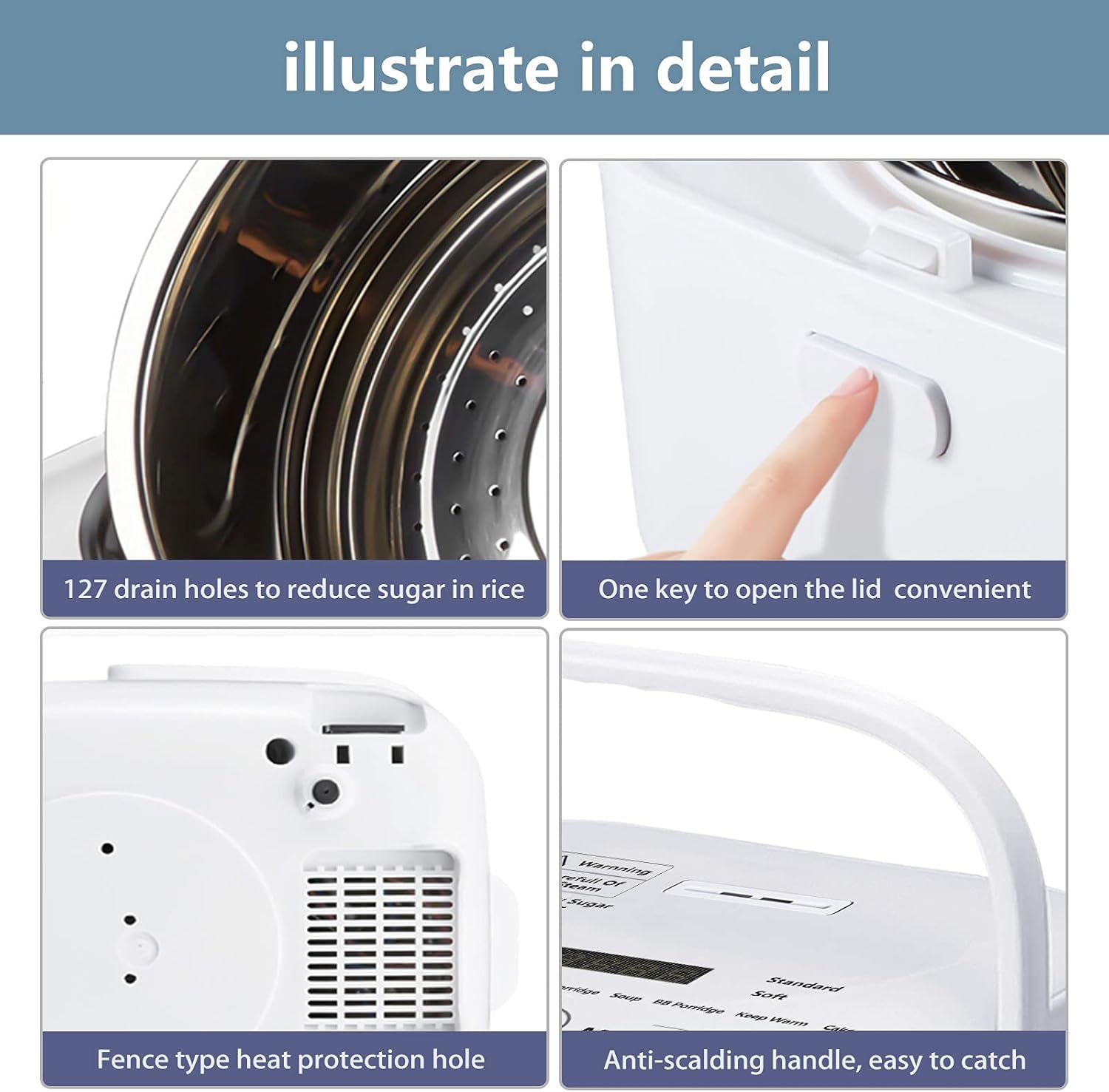 Small Rice Cooker 5 cup Low Carb Smart Ricecooker Reduce Sugar Multi-functional Rice Cooker White Rice Brown Rice, Mixed Rice And Porridge(White)
