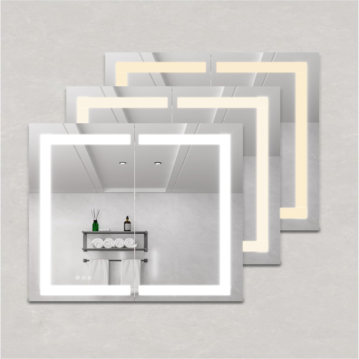 36 x 30 inch Medicine Cabinet with LED Vanity Mirror, Anti-Fog, Recessed or Surface Mount, Waterproof, Dimmable