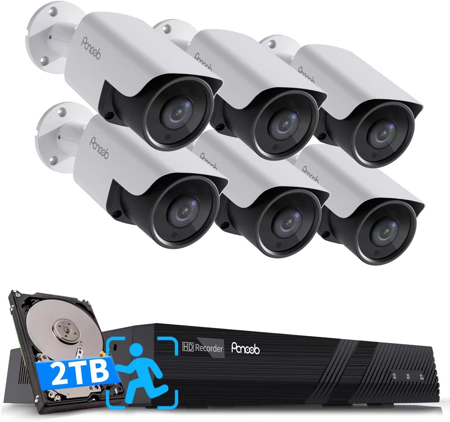 PANOOB 8CH 4K PoE Security Camera Systems, 4K/8MP NVR w/2TB HDD