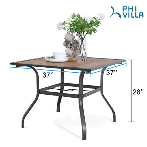 PHI VILLA 5 PCS Outdoor Patio Dining Set with Swivel Dining Chairs (Blue) and 37"x 37" Metal Steel Dining Table(1.57" Umbrella Hole)