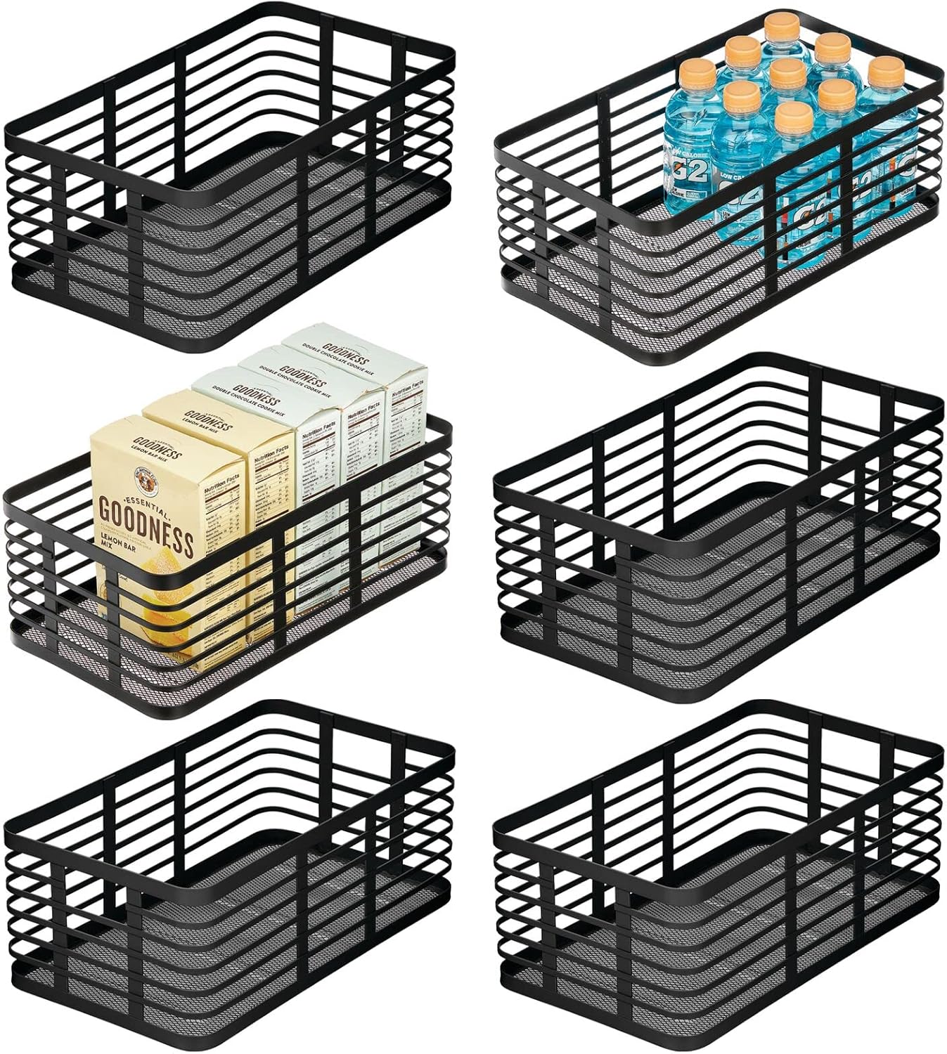 mDesign Modern Decor Metal Wire Food Organizer Storage Bin Baskets for Kitchen Cabinets, Pantry, Bathroom, Laundry Room, Closets, Garage - 6 Pack