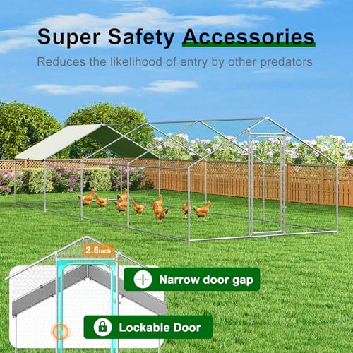 Chicken Coop Poultry Cage Large Metal Hen Run with Water-Resident Cover for Rabbit Duck House Outdoor Walk-in Chicken Pen for Yard
