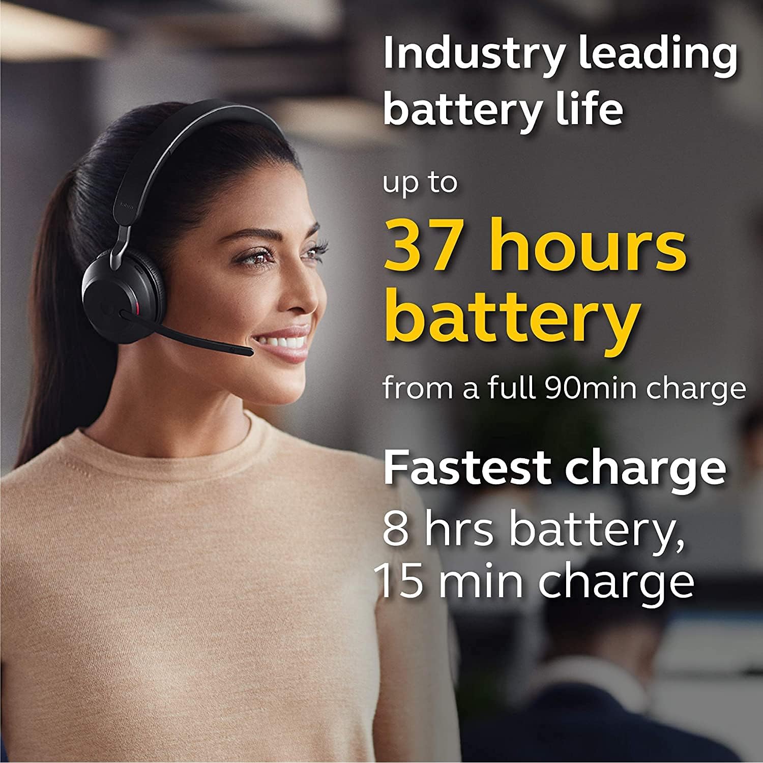 Jabra Evolve2 65 Stereo Wireless Bluetooth Headset, Black - with Passive Noise Cancelling Headphones and 37 Hours of Battery Life, UC-Optimised (New)