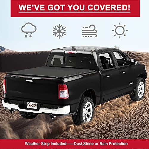5.7 ft Tri-fold Truck Bed Tonneau Cover Fits 2009-2024 Dodge Ram 1500 (Classic & New) Fleetside 5.7ft (67.4") Bed w/o Ram Box