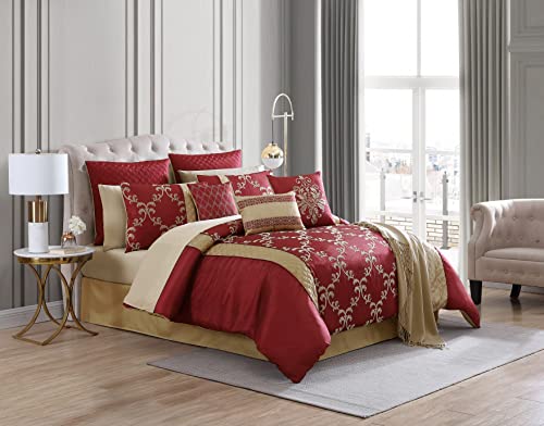 Riverbrook Home 100% Polyester Comforter Set, Queen, Hillcrest - Ivory/Gold, 9 Piece Set