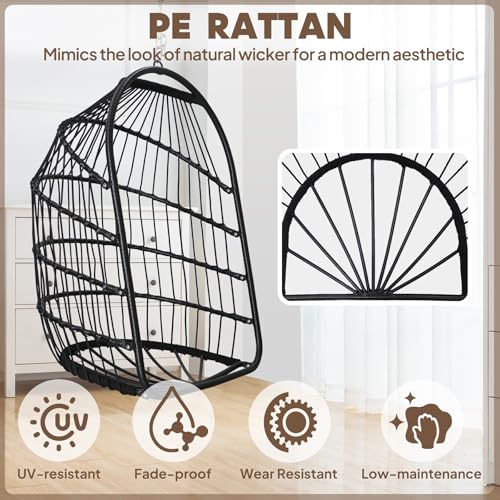 Chihee Egg Chair Foldable Wicker Rattan Hanging Chair Swing Chair Indoor Outdoor Patio Wicker Chair Hammock Chair with Stainless Steel Hanging Kit