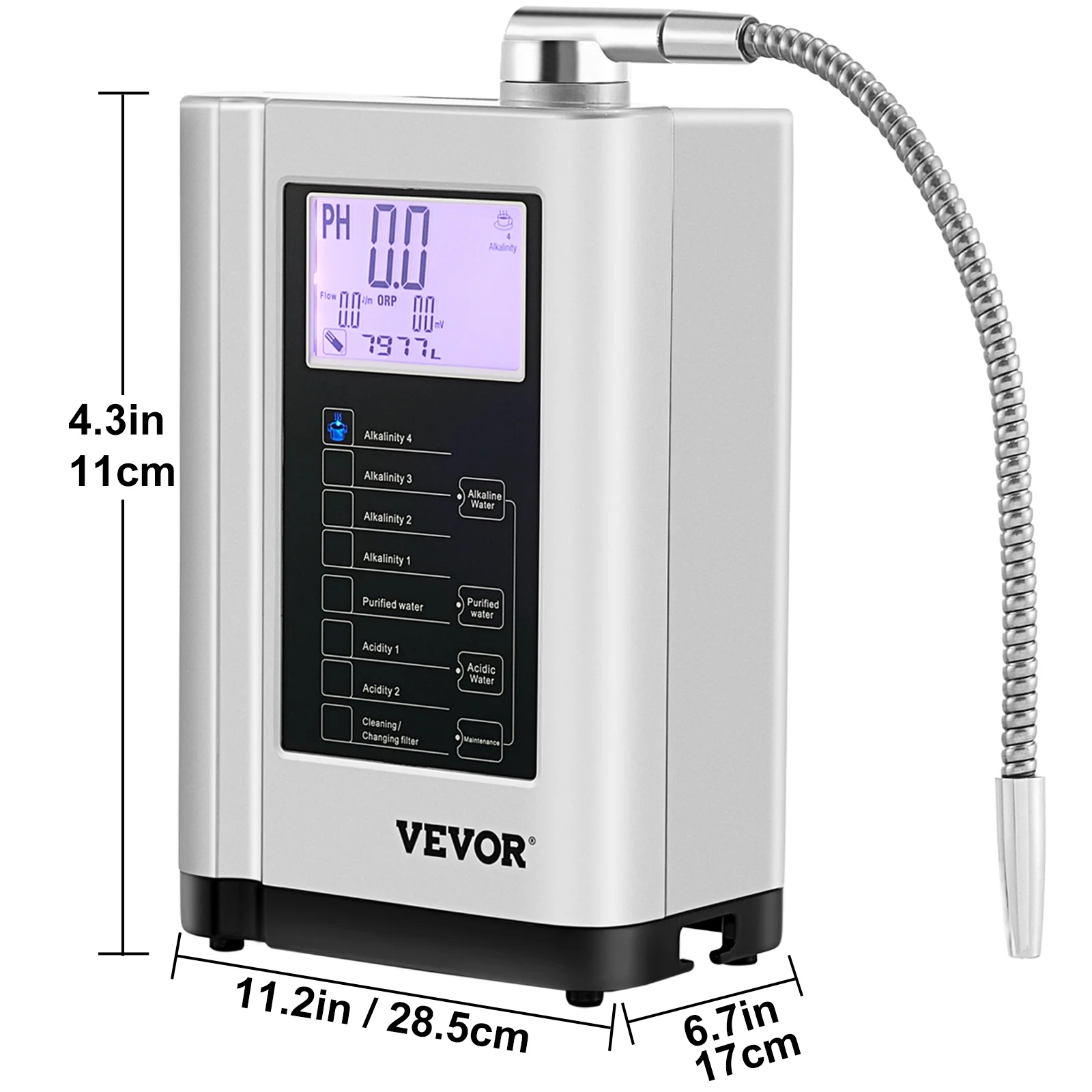 BENTISM  Water Ionizer Machine Alkaline Acid Water Purifier PH3.5-10.5 w/ 3.8" LCD Panel , 7 Water Settings, up to 1200PPM TDS & -500mV ORP