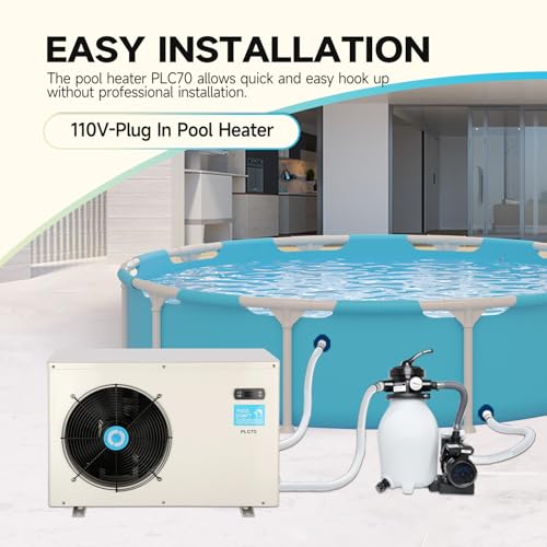14000BTU Above Ground Pool Heater, Electric Swimming Pool Heat Pumps for Pools up to 4000 gallons, Fits 9/11/15 Foot Pool and Spas, 120V/60Hz, PLC50