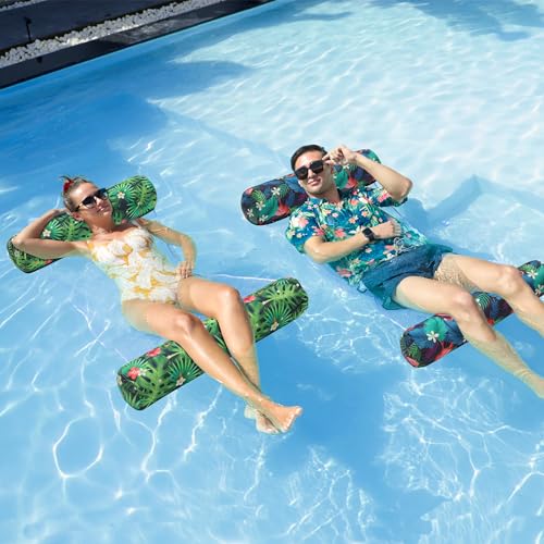 FindUWill Fabric Pool Floats Hammock, XL, 2 Pack Inflatable Water Floaties 4-in-1 (Saddle, Lounge Chair, Drifter), Lake, Beach