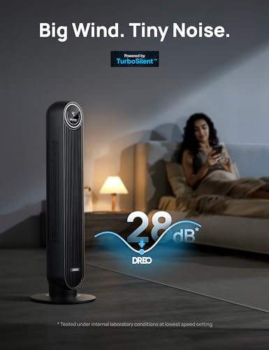 Dreo Tower Fan for Bedroom, 25ft/s Velocity Quiet Floor Fan, 90° Oscillating Fans for Indoors with 4 Speeds, 4 Modes, 8H Timer, Standing Fans