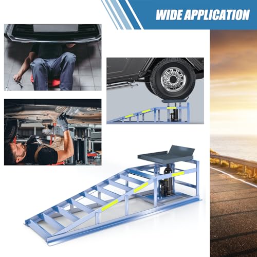 2 Pack Car Ramps,5T 11000lbs Steel Automotive Hydraulic Car Ramps,Garage Car Lift Hydraulic Ramps with Night Warning Reflective Stickers