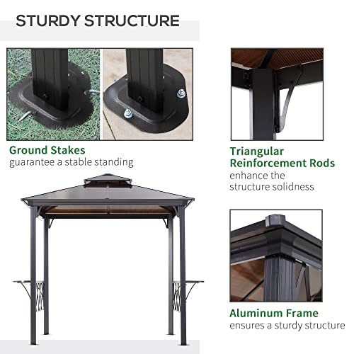 Outsunny 9' x 5' Grill Gazebo, Hardtop BBQ Gazebo Canopy with 2-Tier Polycarbonate Roof, Shelves Serving Tables and Hooks