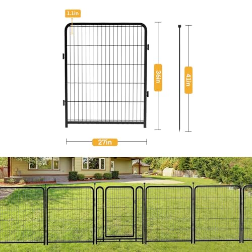 Tall Garden Fence, 32 in(H) 8 Panels Dog Fence Outdoor for Yard. Wide Door Low Threshold Total 17.7 Ft(L)