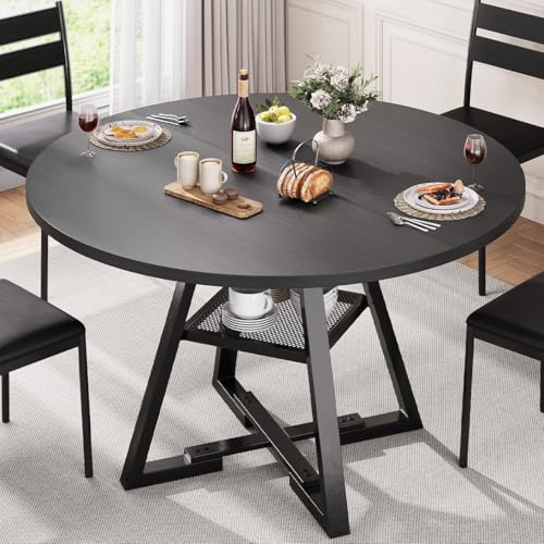 Round Dining Table for 4,Kitchen Dining Room Circle Dinner Pedestal Table,Space Saving Wood Kitchen & Dining Room Furniture (Vintage, 47In)