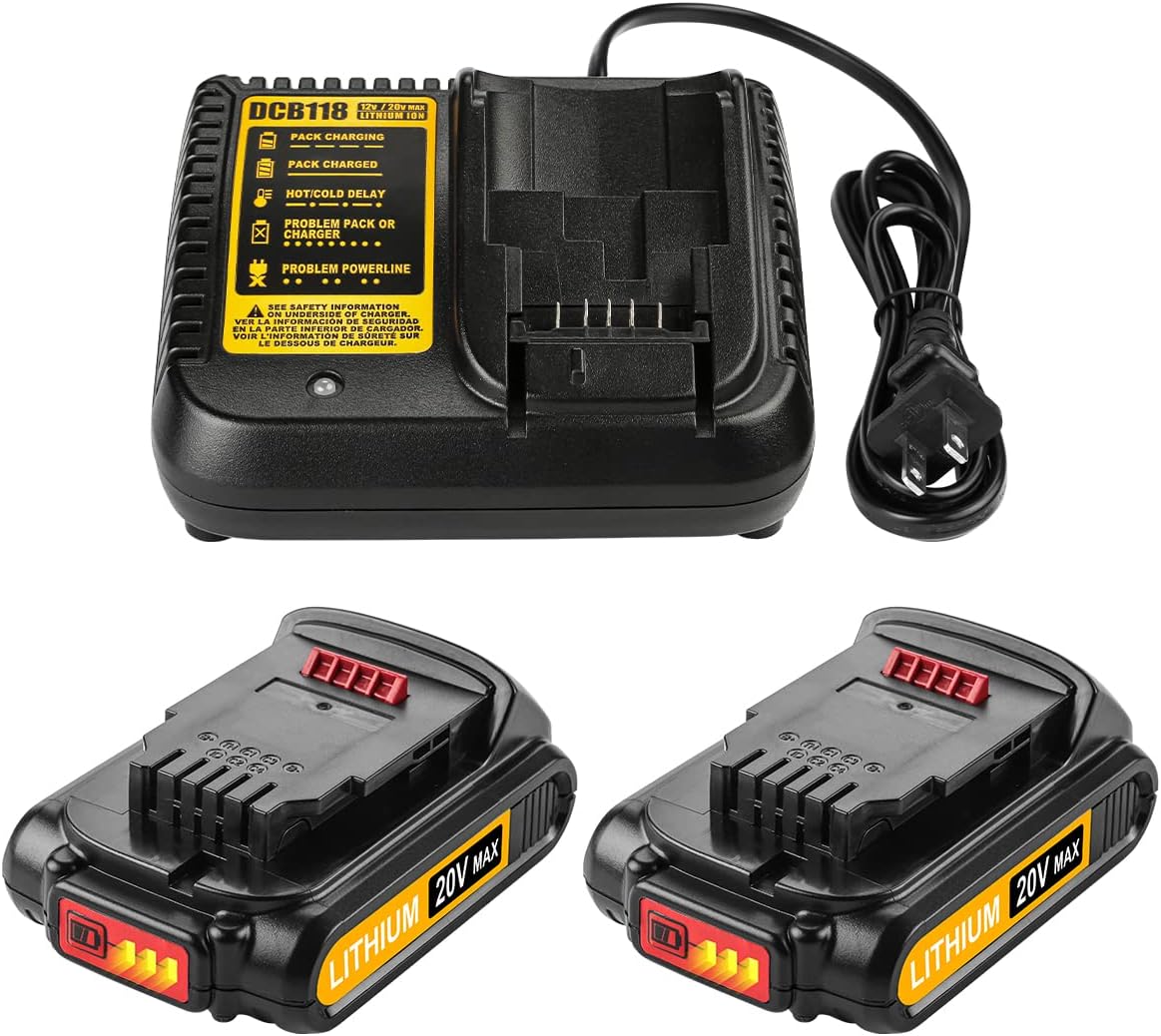 Energup 2Pack 20Volt Replacement Dewalt 20V Lithium Battery Charger Kit + DCB118 DCB112 Dewalt Battery Charger for Dewalt 20V Max XR 20V Battery