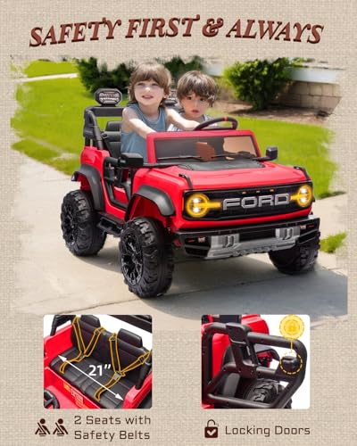 24V Ride on Toys for Big Kids, Licensed Ford Bronco Raptor 2 Seater Ride on Cars with Remote Control, Ride on Truck w/ 4-Wheeler Suspension, 3 Speeds