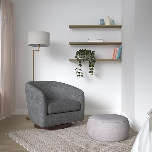 CHITA Swivel Accent Chair, FSC Certified Upholstered Fabric Barrel Chair for Living Room, Fully Assembled, Flax Beige