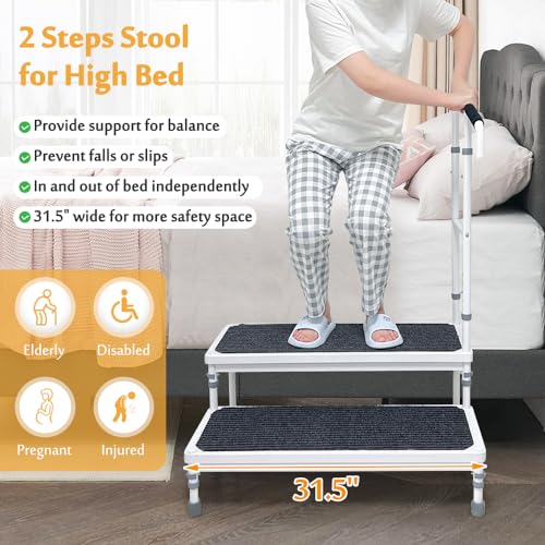 Bedside Steps for High Beds Assist Rail Medical Step Stool with Handle for Elderly Adults Bed Stairs Adjustable Step Platform Mobility Stepping Foot