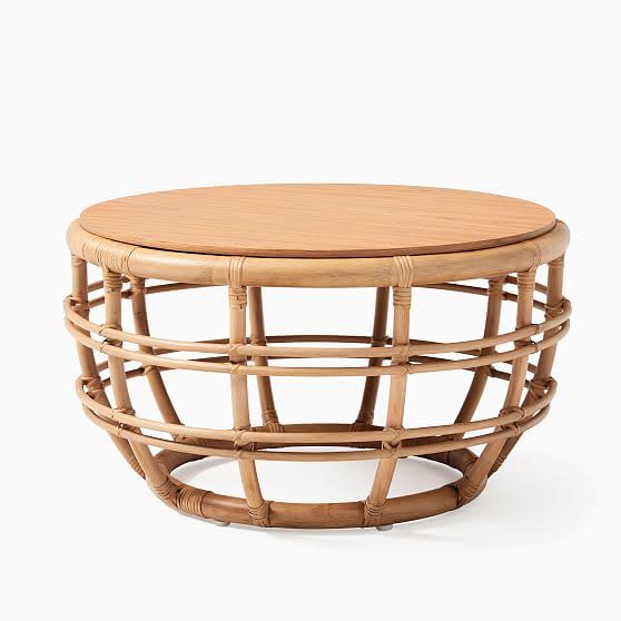 West Elm Savannah Collection Natural Rattan Round 28 inch Coffee Table