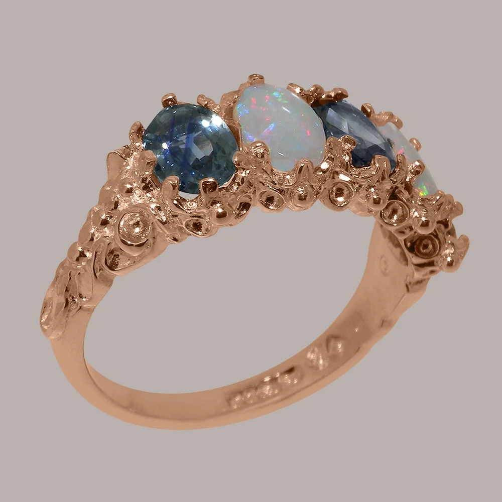 LBG British Made 18k Rose Gold Natural Sapphire & Opal Womens Eternity Ring - 33 size options - Size 10