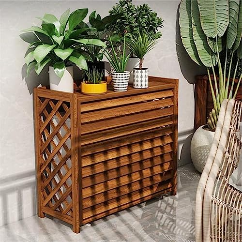 Outdoor Wooden Air Conditioner Cover with Plant Stand, Shutters Air Conditioner Shelf, Stylish Hideaway for AC Units - Smart Home Appliances