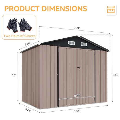 Aoxun 6.2x4 FT Shed Outdoor Storage Shed Metal Garden Shed with Lockable Doors & Slooping Roof Tool Shed Bike Shed for Backyard, Patio