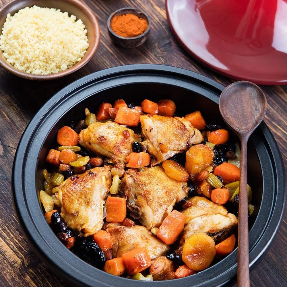 Moroccan Tagine, Enameled Cast Iron Cooking Pot, Tajine With Ceramic Cone-Shaped Closed Lid, 3.3 QT (Ceramic)