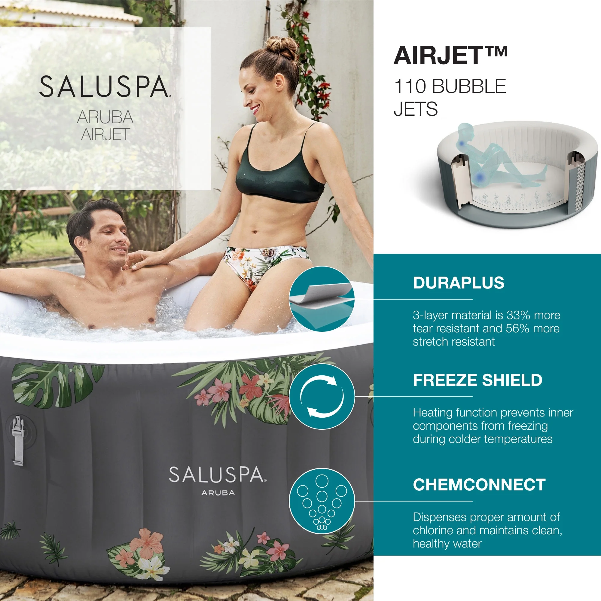 Bestway SaluSpa Aruba AirJet Inflatable Hot Tub w/ EnergySense Cover, Grey