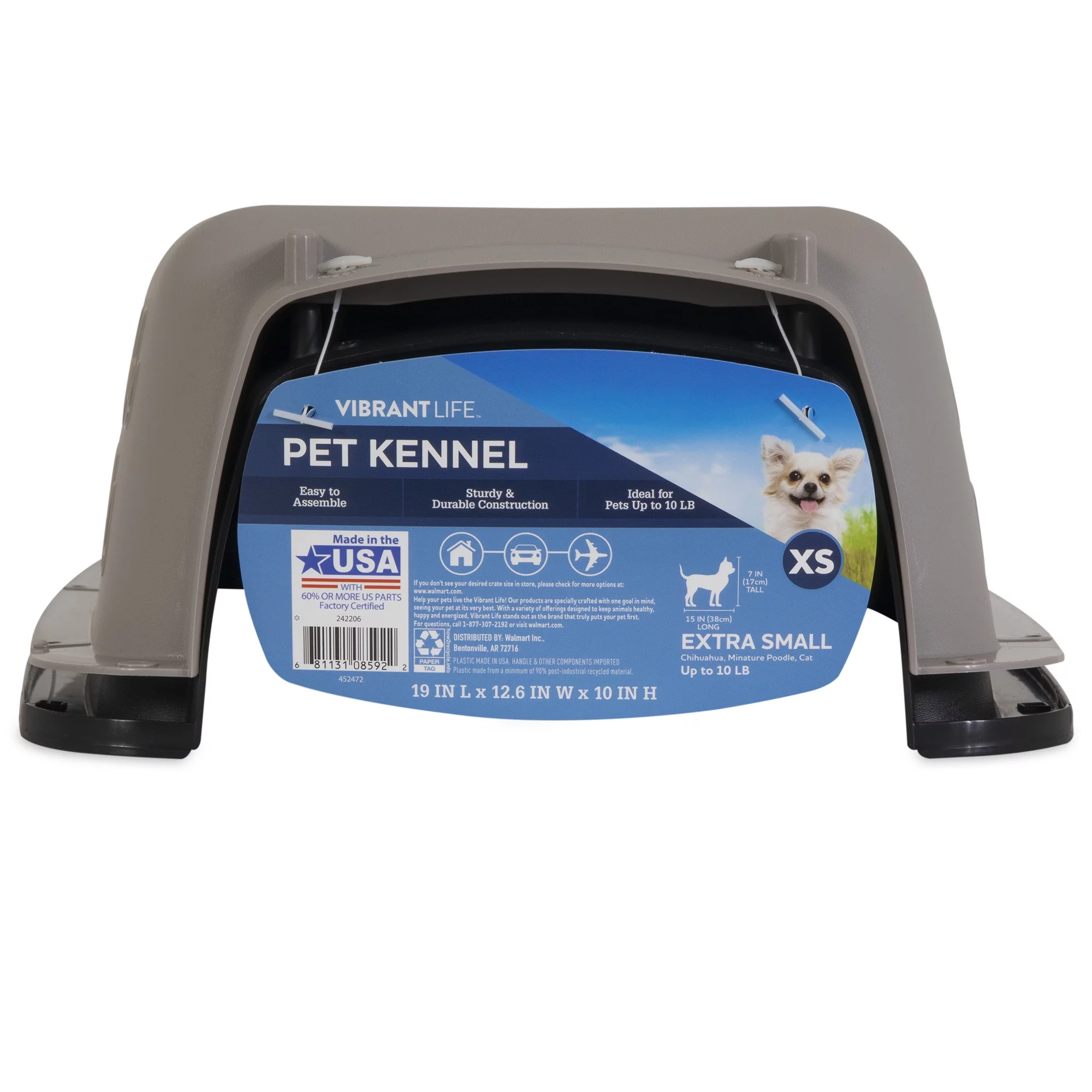 Vibrant Life Pet Kennel 19 X-Small Plastic Dog Crate Portable Carrier for Pets Up To 10 lbs