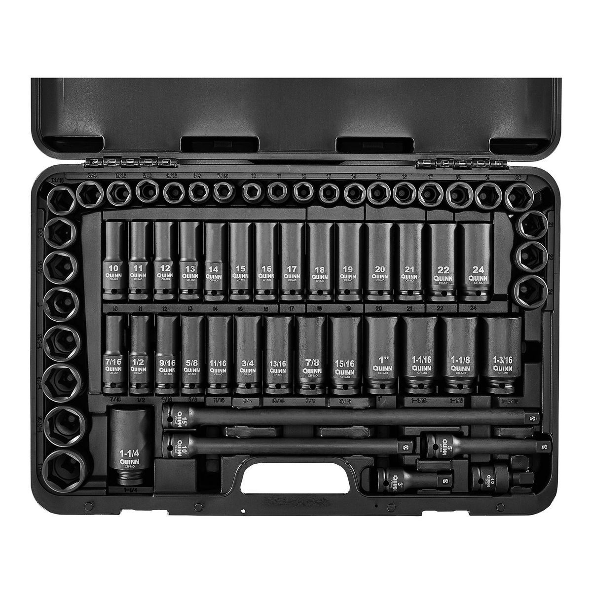 QUINN 1/2 in. Drive SAE and Metric Master Impact Socket Set, 61-Piece