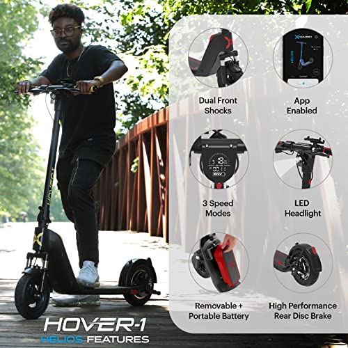 Hover-1 Helios Electric Folding Scooter, 18 MPH Top Speed, 24 Mile Range, 500 Watts Max Power, 10” Pneumatic Tires, Rear Disc Brakes