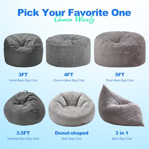 Hobestluk 3 in 1 Bean Bag Chair Giant Bean Bag Chairs Convertible Bean Bag Floor Cushion with Machine Washable Cover