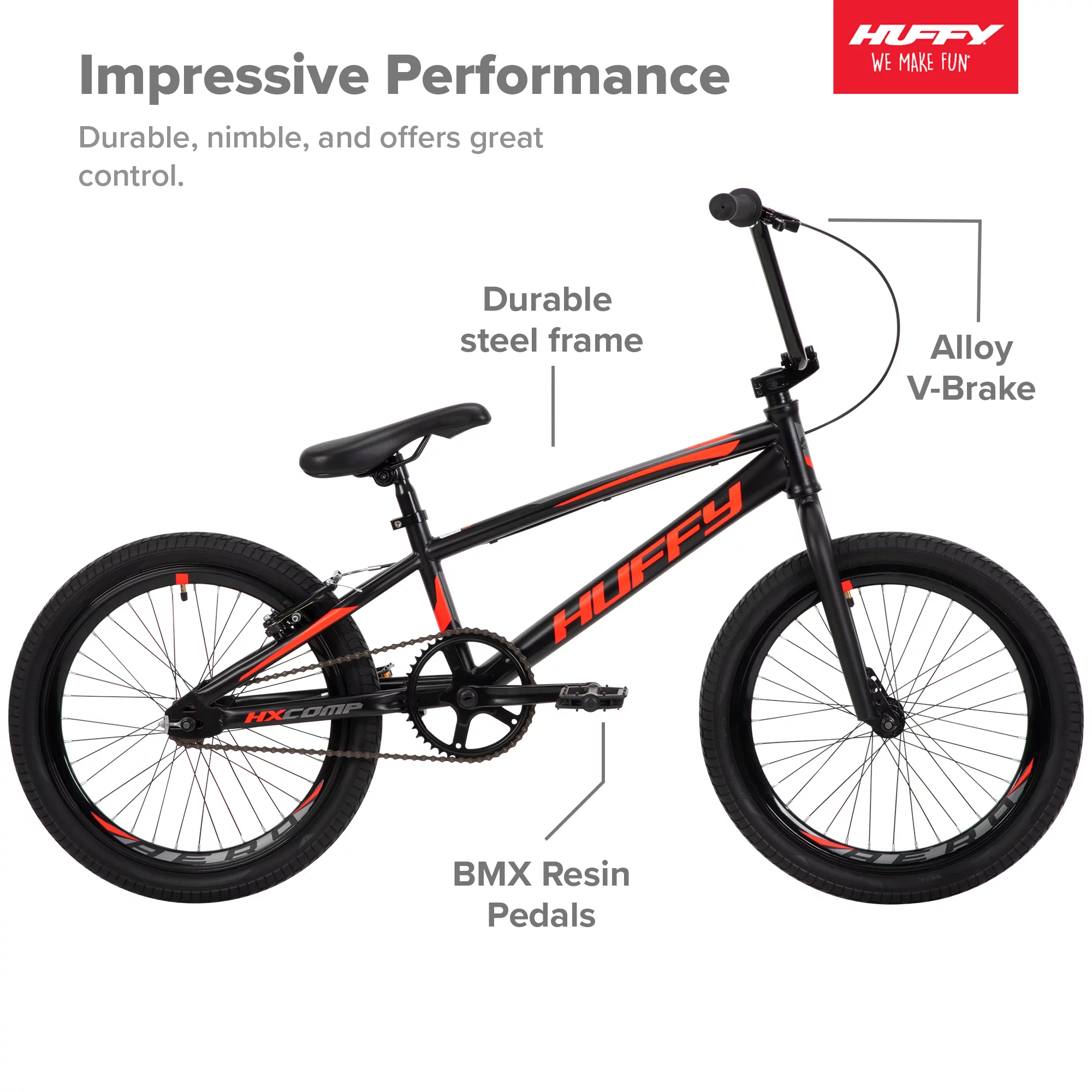 Huffy 20 BMX Race HX-Comp Boys' Bikes , Boys and Girls Ages 5 Years,  Black / Neon Red