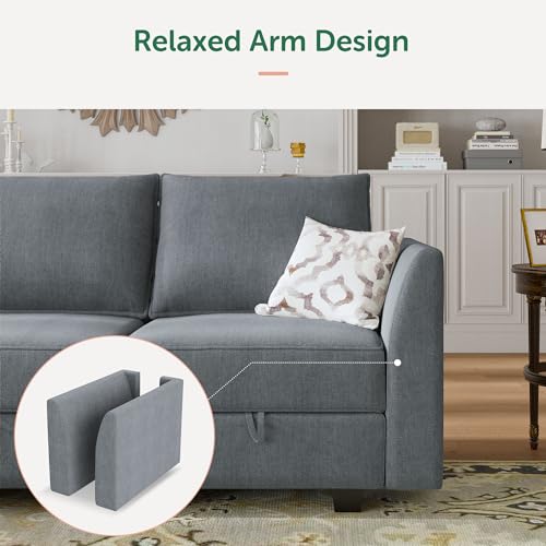 HONBAY Modular Sofa Sectional Sleeper Couch with Ottomans Reversible Sleeper Sectional Sofa Modular Couch with Storage, Aqua Blue