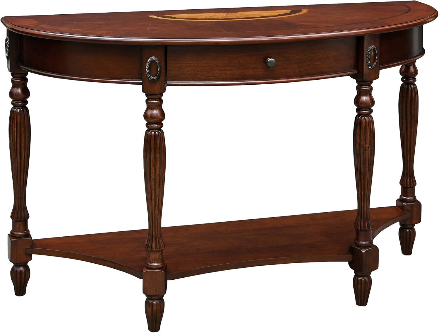 MODERION Solid Wood Coffee Table, Traditional Oval Cocktail Table with Storage Shelf, Carvings Side Elegant Vintage Sofa Table for Living Room