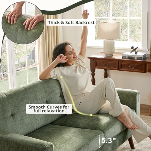 Tbfit L Shaped Couch Sofa, 80" W Mid-Century Modern Sectional Couches, 3 Seater Sofas with Wide Chaise Lounge & Two Pillows