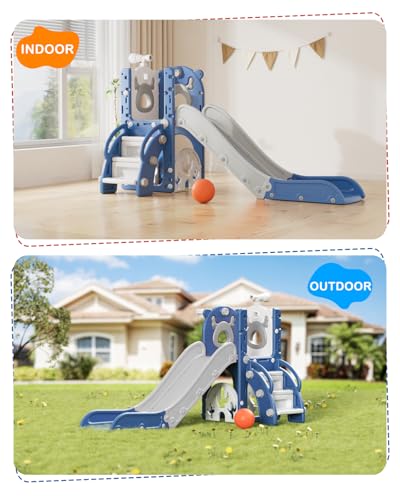 XJD 5 in 1 Toddler Slide, Kids Slide for Toddlers Age 1-3, Outdoor Indoor Playset for Toddlers with Basketball Hoop and Ball