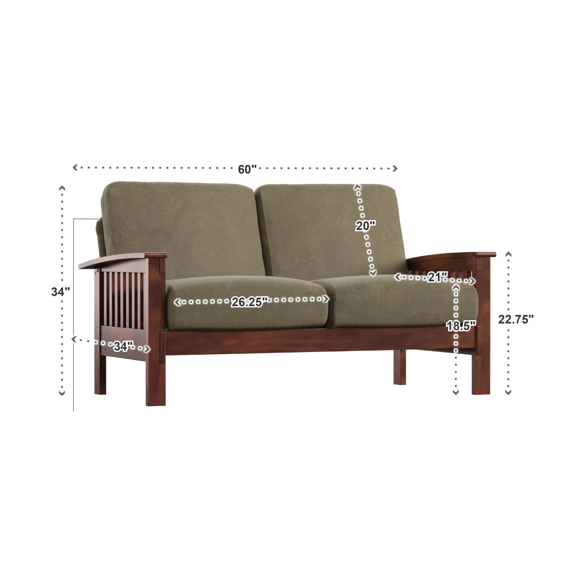 Weston Home Monterey Loveseat, Olive Microfiber