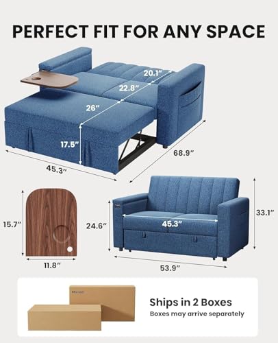 Marsail Sofa Bed, 3-in-1 Convertible Sleeper Sofa, Futon Couch with USB Charging, Side Pockets & Adjustable Backrest, Pull Out Couch for Living Room