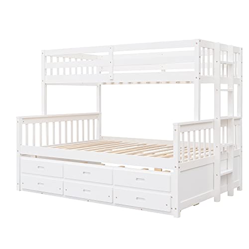 Harper & Bright Designs Twin Over Twin Bunk Bed with Storage Drawers, Solid Wood Bunk Bed Frame with Trundle, for Kids, Teens, Adults (Espresso)