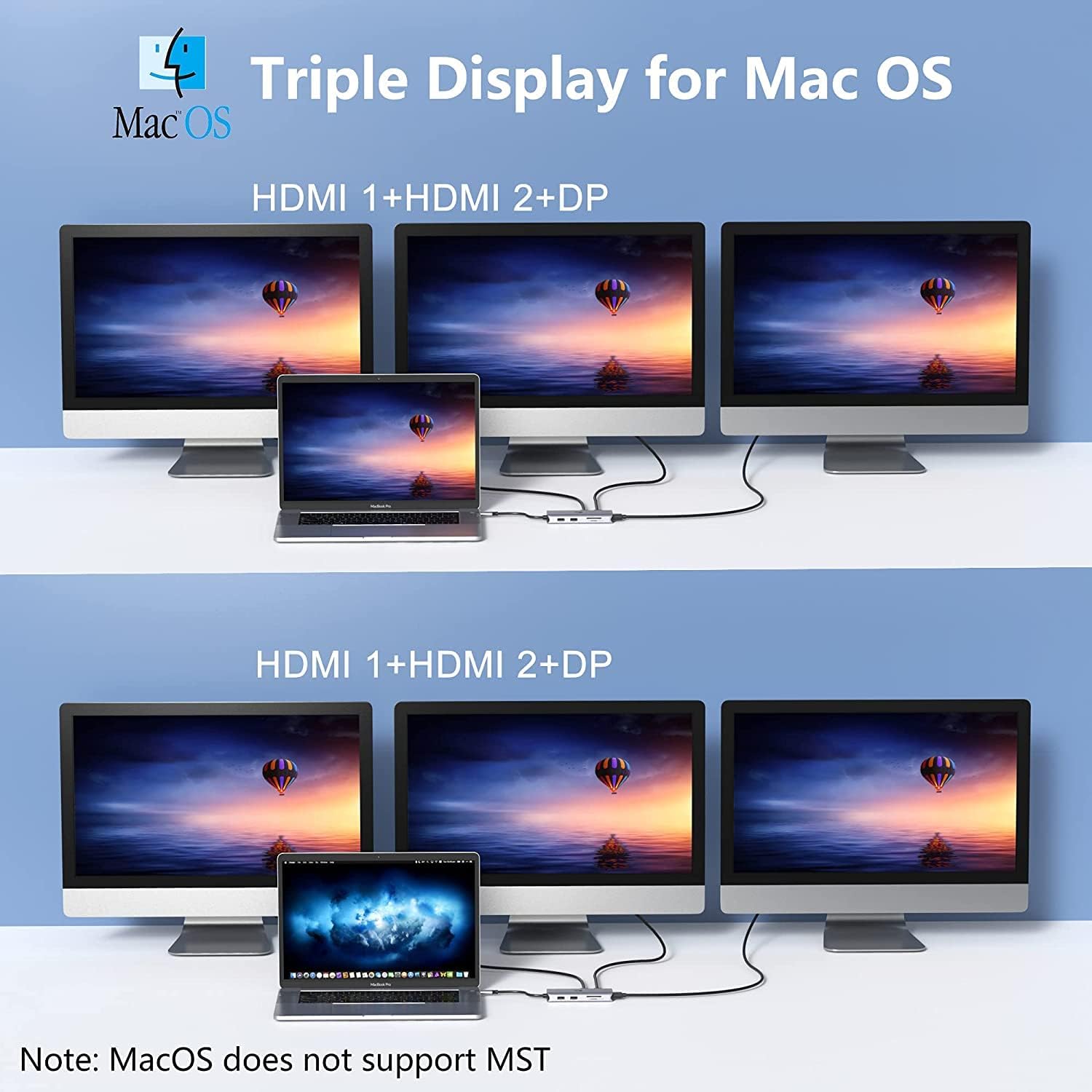 Docking Station Dual Monitor, 9-in-1 Triple Display USB C to Dual HDMI Adapter with DisplayPort, 87W PD, 3 USB, SD/TF Card Reader