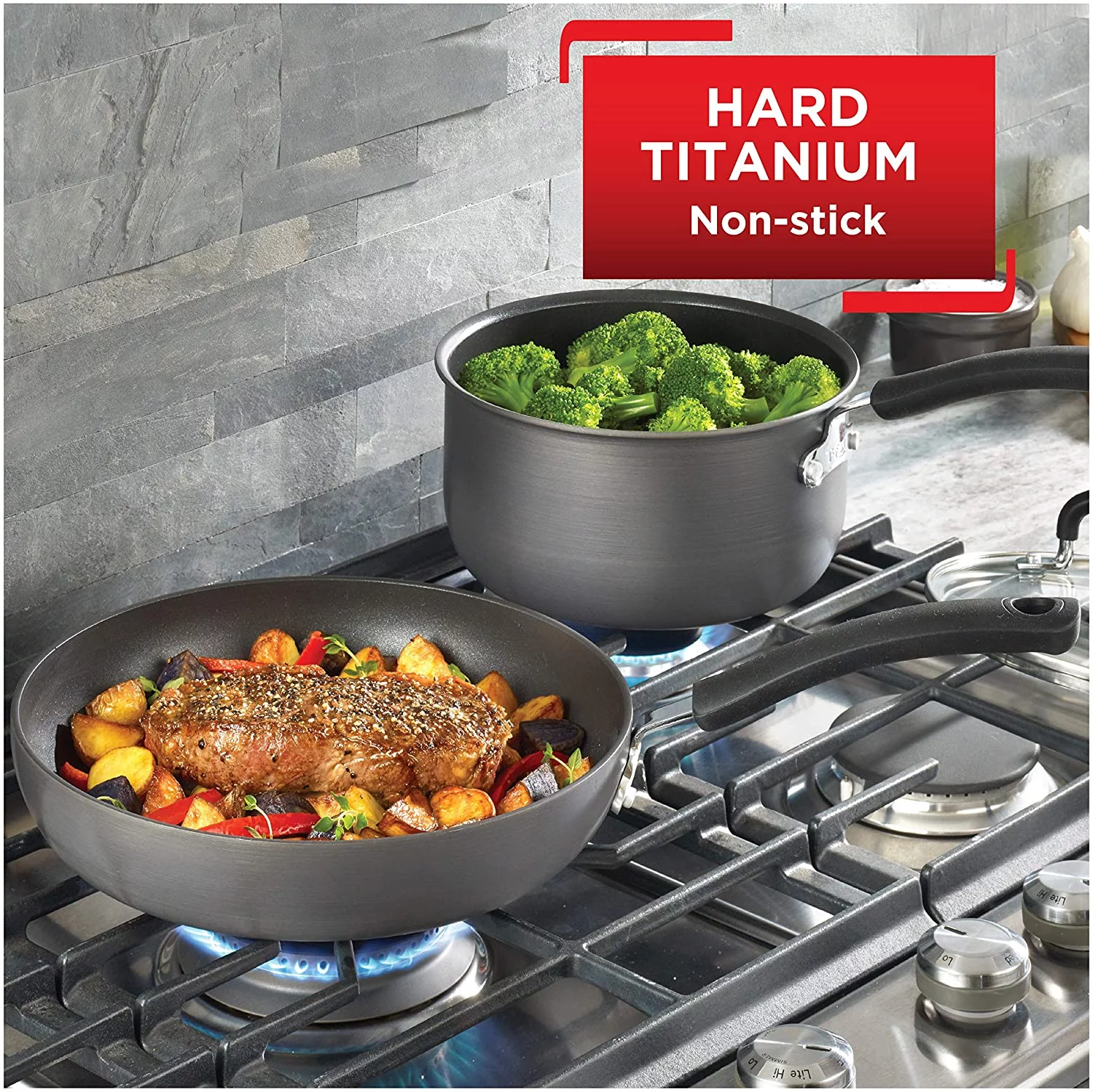 YHZCY Ultimate Hard Anodized Nonstick Cookware Set 12 Piece Pots and Pans, Dishwasher Safe Grey