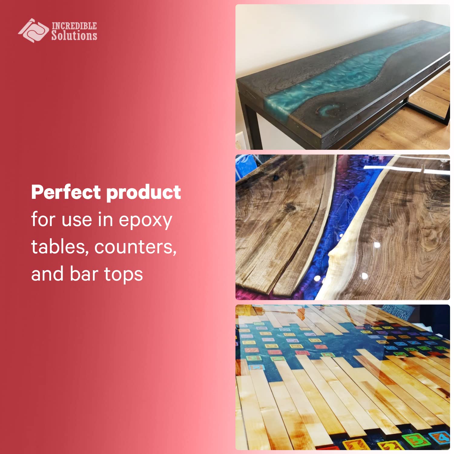 Incredible Solutions Crystal Clear Cast Tabletop Epoxy, UV Resistant High Gloss Finishing, Bar Countertop Resin Coating, Easy-to-Use 1:1 Mixing Ratio