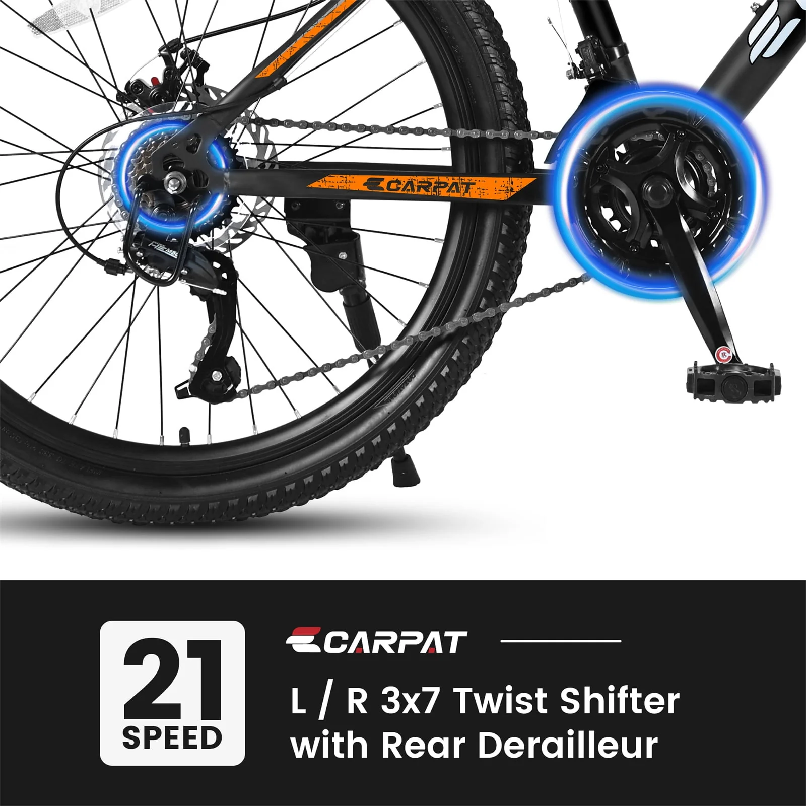 26 Mountain Bike for Adult, 21 Speed MTB with High-carbon Steel Frame, Orange