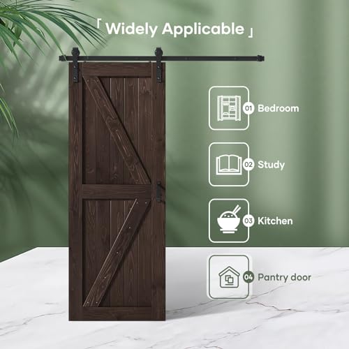 FREDBECK 36in x 84in Brown Barn Door with 6.6ft (79inch) Barn Door Hardware Track Kit and Handle Included, Double Surfaces